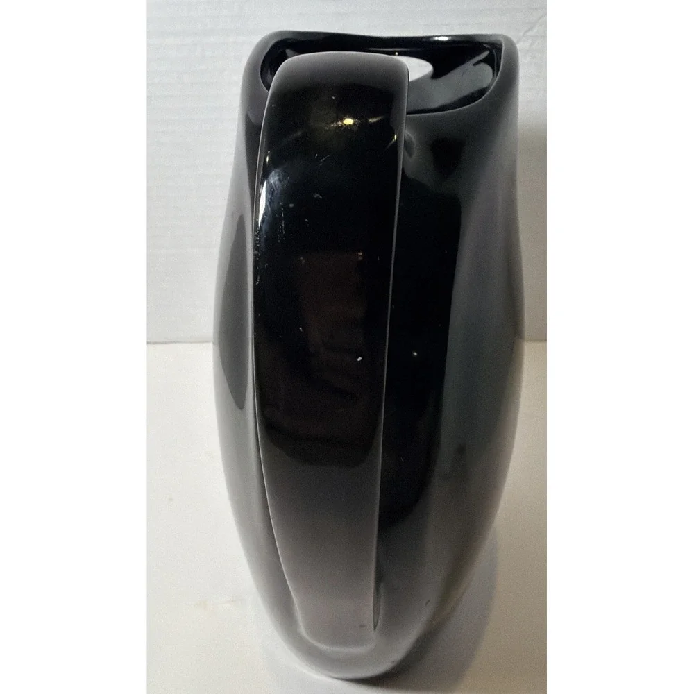 Vintage Hall Mid Century Modern Water Pitcher, Glossy Black Pottery